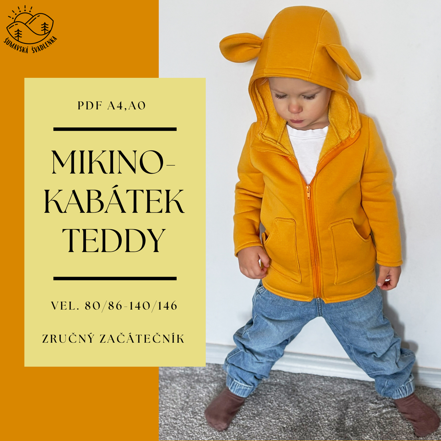 Dětský mikino-kabátek s oušky "Teddy"- vel. 80/86-140/146 PDF střih